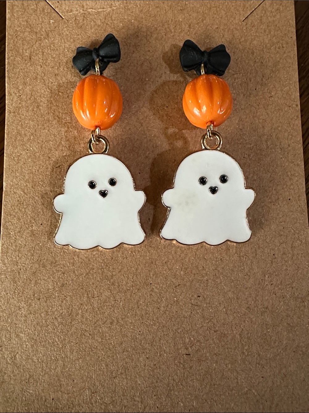 Cute Halloween Ghost, Pumpkin & Black Bows Dangle Earrings
